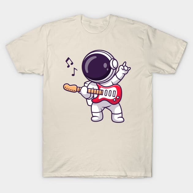 Cute Atronaut Playing Electric Guitar Cartoon T-Shirt by Catalyst Labs